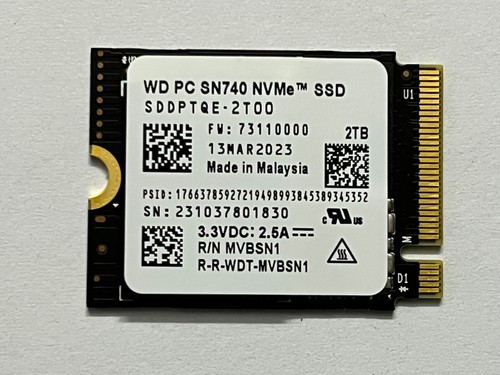 WD SN740 SDDPTQE-2T00 2TB M.2 2230 SSD NVMe PCIe4x4 For Steam Deck ASUS ROG Ally - Afbeelding 2 van 7