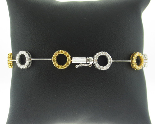 Genuine 2.00cttw White & Canary Diamonds Solid 18k Two-Tone Gold 7.5" Bracelet - Picture 4 of 6