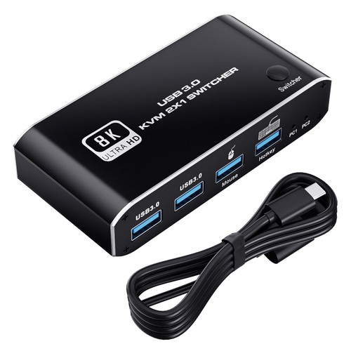 HDMI 2.1 KVM Switch 2X1 4K 120Hz 8K 4 Port USB 3.0 KVM Switcher with Hotkey - Photo 2/15