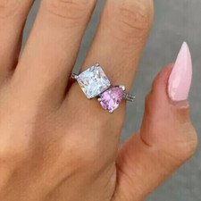 2.5ct Lab Created Pink Sapphire Diamond Two Stone Engagement Ring 925 Silver