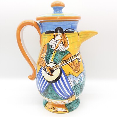 1960s Eugenio Taccini Italian Art Pottery Painted Pitcher For