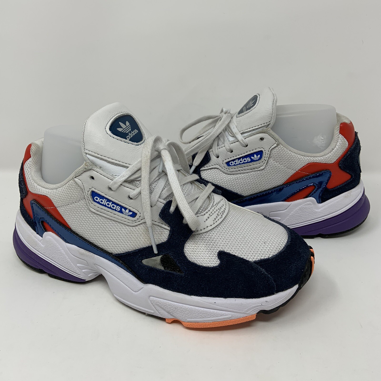 adidas originals white and navy falcon trainers