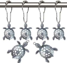 Aimoye Sea Turtles Shower Curtain Hooks Rings for Bathroom, Silver Metal Shower