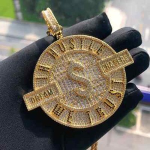 Authentic 4Ct Baguette Cut Moissanite Dream Chasers Circle Pendant 14K Yellow Gold Plated