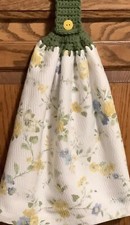 Double hanging kitchen towel flowers garden spring crocheted Green top