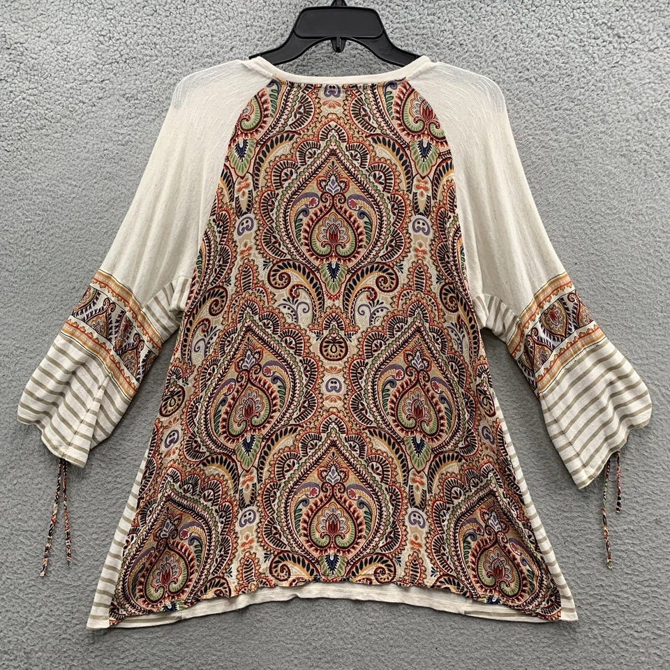 Blusa Top Bohemia Democracy Mujeres Batik Rayas Multicolor Manga Corbata Talla L Foto 3 de 4