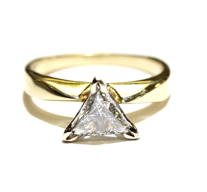 GIA 14k yellow gold 1ct SI2 H Natural trillion diamond engagement ring 5.5g 8.5
