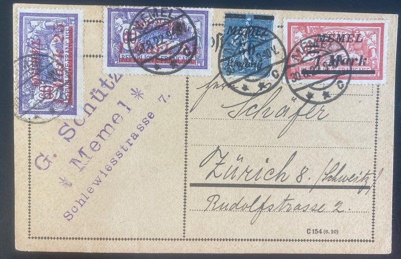 1922 Memel Postcard Inflation Rate Cover To Zurich Switzerland