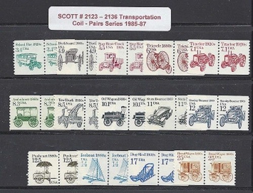 US Scott # 2123 - 2136 Transportation Coil Pairs / 1985-89 set of 14 MNH - 第 1/2 張圖片