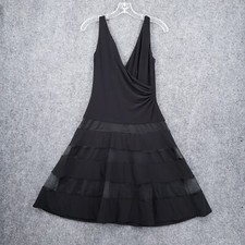 LRL Ralph Lauren Dress Women 4 Black Mini Fit Flare V Neck Tulle Panel Cocktail