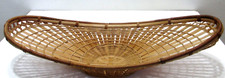 Vintage Woven Wicker Bread Basket Curved Oblong Oval 18 x 6 3/4 x 4 1/2