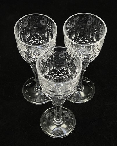 Rogaska Gallia Cordial Glass Crystal Etched Floral 5in 3Pc Set - Picture 6 of 11