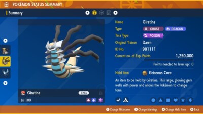 Shiny Giratina-Origin 6IVs Tera Type: Poison Pokémon Scarlet and Violet
