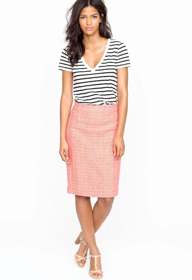 J. CREW No. 2 Pencil Skirt In Neon Tweed Wool Pink Orange Straight Sz 4 #79134