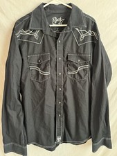 Rock 47 By Wrangler Men  s Size XL Black Pearl Snap Shirt Embroidered Western