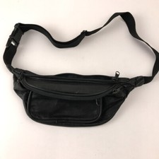 Small Black Leather Many Pocket Belt Bum Bag Made Pakistan