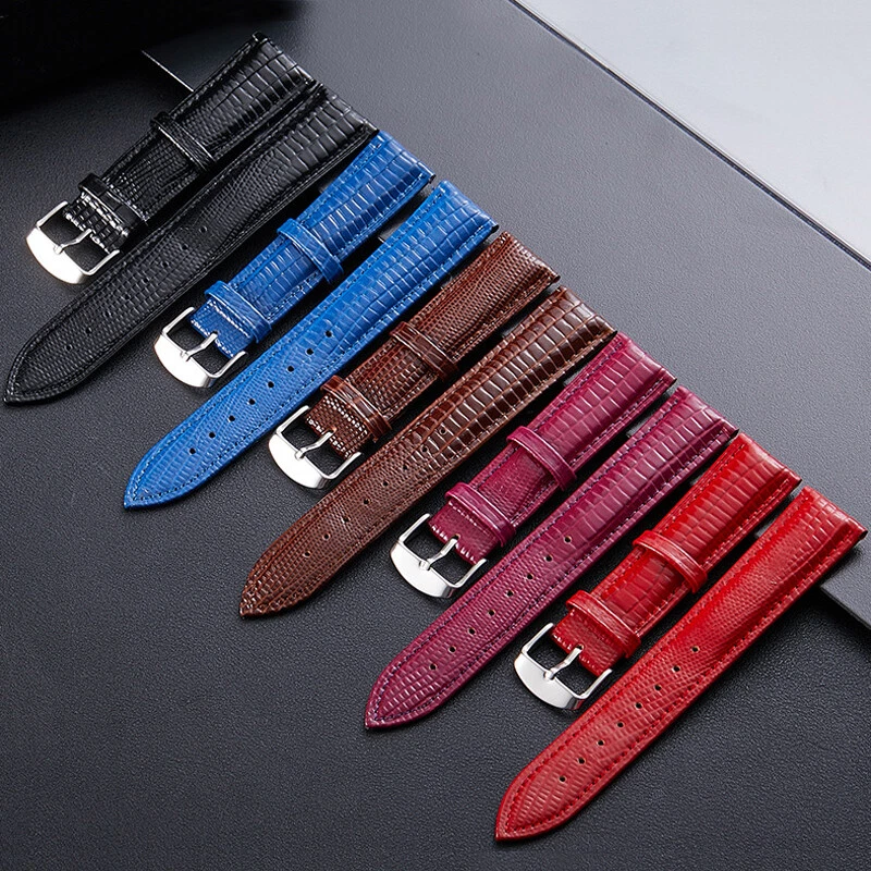 Leather Watchband Lizard Pattern Pin Buckle Watch Strap Unisex