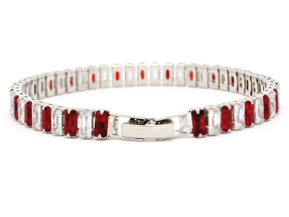 Bonita baguette roja y blanca piedras preciosas tenis para dama pulsera forma rectangular Foto 2 de 4