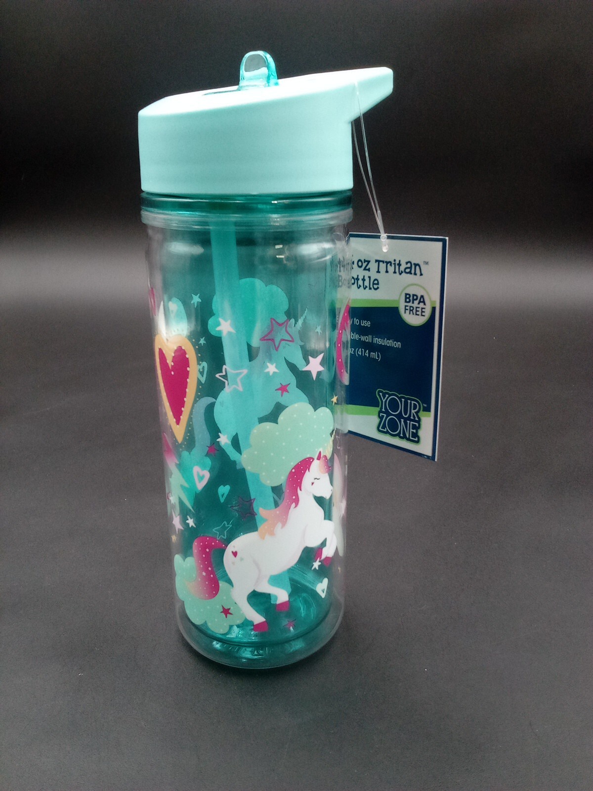 New 14 Oz Tritan Water Bottle Unicorns And Rainbows BPA Free 14-2199-25