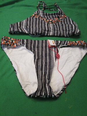 NEW RED CARTER SWIM/BATHING SUIT HIGH NECK  ORANGE/BLACK STRIPE BIKINI SZ 6