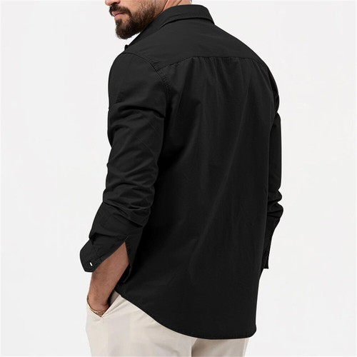 Men's Cargo Shirt Casual Slim Pocket Shirts Long Sleeve Button Down Tops Blouse - Picture 5 of 17
