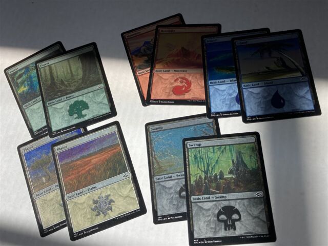 10 unplayed mtg foil etched basic lands from Modern Horizons II all different 10 unplayed mtg foil etched basic lands from Modern Horizons II all different