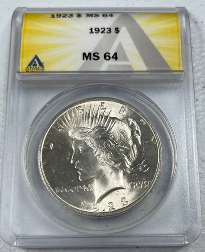 1923  Peace US Silver Dollar,    MS64 by ANACS,    a SUPERB looking coin!!!!