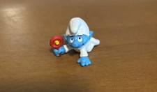 Vintage Baby Smurf Holding Rattle PVC Figurine