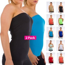 2 Pack Women Sleeveless Strapless Tube Top long Bandeau Basic Summer Shirts