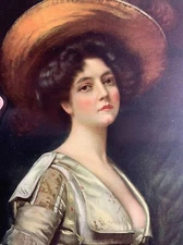 C 1910 Pretty Girl Art ORIGINAL Print Pin Up Artist ABBEY ALTSON  Big Hat