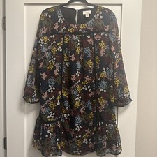 LOFT Long Sleeve Flowy Dress Multicolor Floral XS