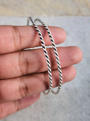 Twisted Set Of 2 Handmade Bangle Solid 925 Sterling Silver Gift