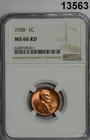 1938 LINCOLN CENT NGC CERTIFED MS66 RD FULL RED! #13563