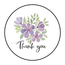 30 THANK YOU PURPLE FLOWERS ENVELOPE SEALS LABELS STICKERS PARTY FAVORS 1.5"