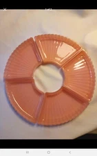 5 piece vintage pink ribbed glass relish tray