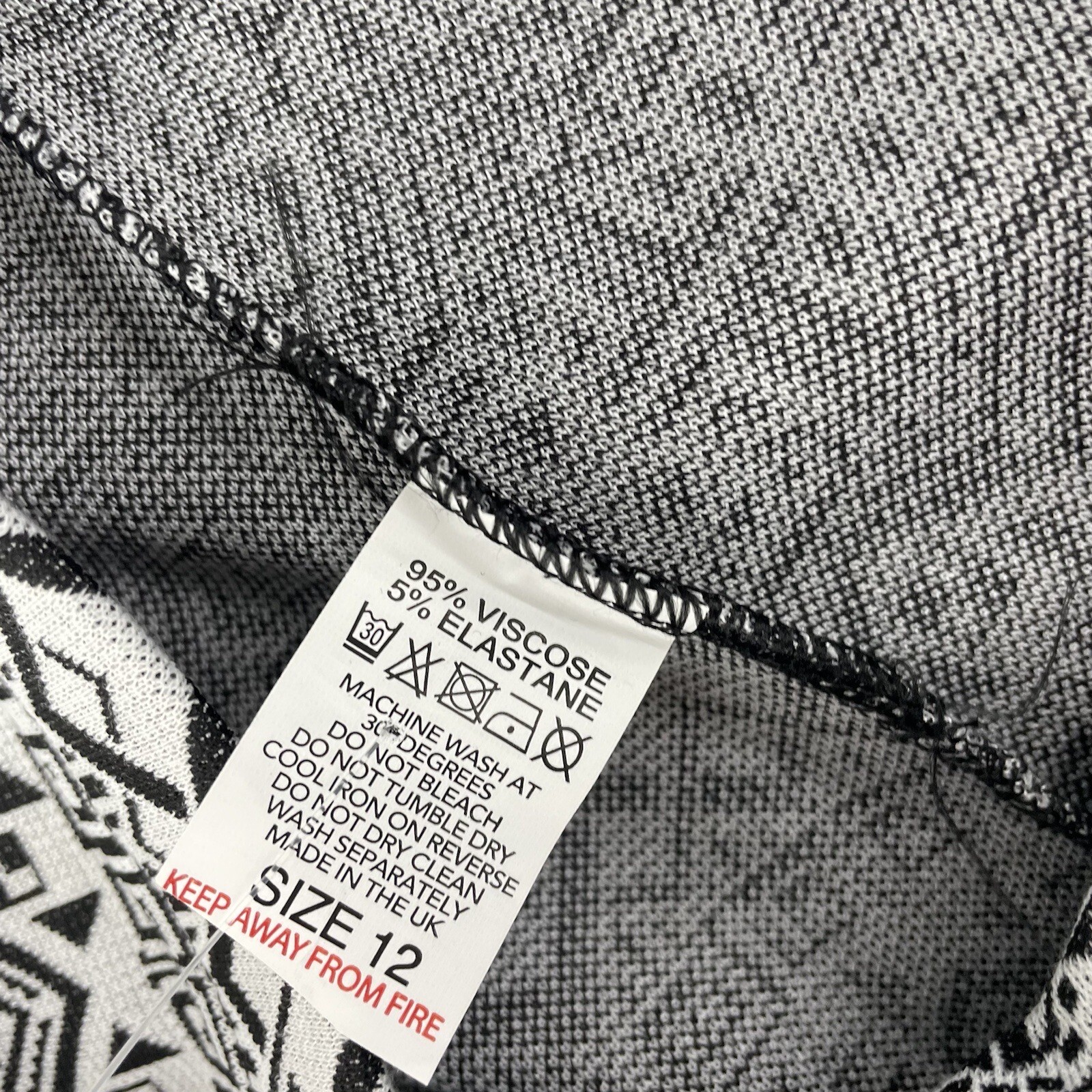 ALTRA LEGGINGS VINTAGE GRIGI A MAGLIA LATERALI PIPING MOTIVO STAMPATO NERO TESTURIZZATO UK 12