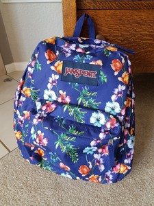 blue floral backpack