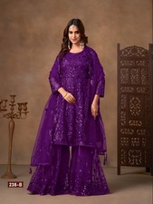 Royal Purple Net Sharara Suit with All-Over Sequin Work Wedding Festive Wear