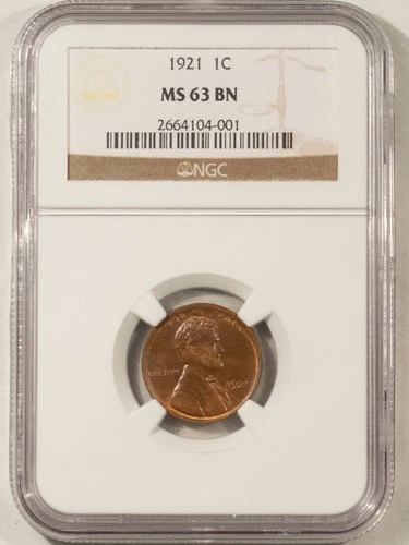 1921 LINCOLN CENT - NGC MS-63 BN