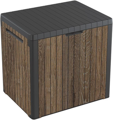 Keter Signature Everwood 30 Gallon Resin Outdoor Storage Box and Patio Furniture