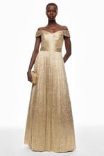 AIDAN MATTOX Metallic Off-The-Shoulder Gown - Gold