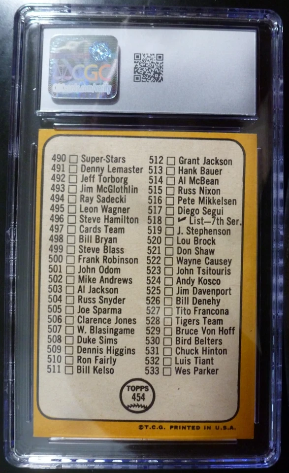 1968 Topps 6th Checklist Frank Robinson #454 Baltimore Orioles CGC 4.5 VG/EX+ - Image 2 of 2