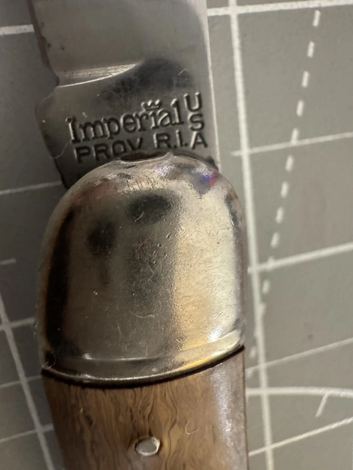 Cuchillo de pescado de lujo vintage IMPERIAL PROV RI EE. UU. borde diamante mango madera/níquel Foto 3 de 4