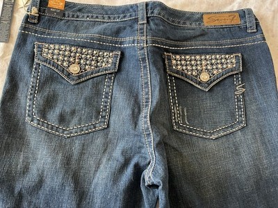 Seven7 Luxe Bootcut Jeans Blue Denim Embroidered Flap Pocket Women - Size 18 