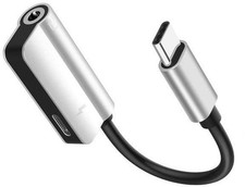 2 in 1 Type-C USB C to 3.5mm AUX Audio Headphone Jack Adapter Charger Silver