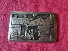 Vtg Handmade Sterling Silver and Southwestern Indian Pawn Belt Buckle Signed 72g