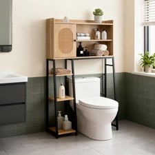 Over The Toilet Storage Cabinet W/ Rattan Door Freestanding Space Saver Rack