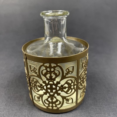 Pier 1 One Reed Diffuser Vase Decor Accent Glass Metal Holder Brass Tone 4''