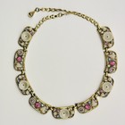 Vintage SELRO Signed Choker Necklace Gold Tone Celluloid Flowers Rhinestones — photo 4