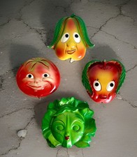 Lot of 4 Vintage Anthropomorphic Chalk ware Fruit Wall Plaques Hangers